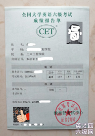  23年英语六级成绩单样本 
